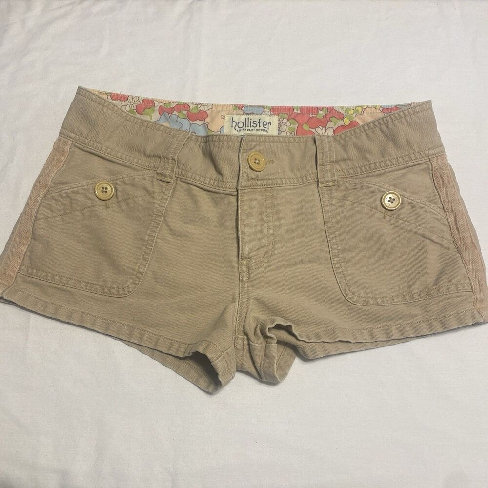 Vintage Y2K Hollister Low Rise Micro Shorts Size 5 Khaki Floral 2000s Seagull
